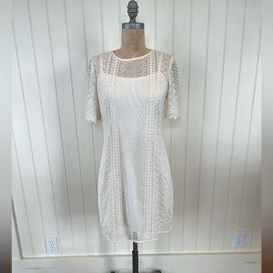 Nanette Lepore White Lace Short Sleeve Dress